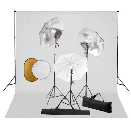 Set Completo per Studio Fotografico con Ombrelli Luci Fondale Bianco e Riflettore