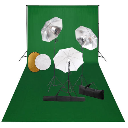 Kit Studio Fotografico con Set Luci Ombrelli Fondali Verde e Riflettore