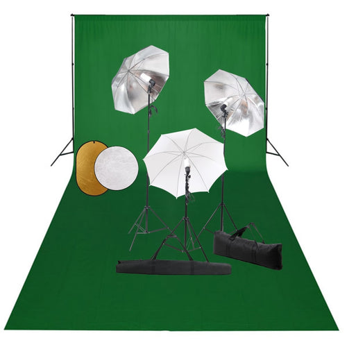 Kit Studio Fotografico con Set Luci Ombrelli Fondali Verde e Riflettore