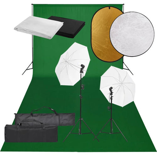 Kit Studio Fotografico con Set Luci Ombrelli Fondali Verde Bianco Nero e Riflettore