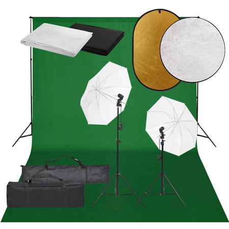 Kit Professionale Studio Fotografico con Fondali 3 Colori Luci Ombrelli e Riflettore