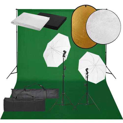 Kit Professionale Studio Fotografico con Fondali 3 Colori Luci Ombrelli e Riflettore