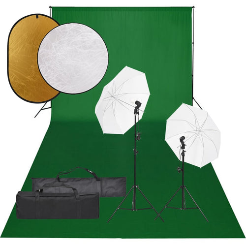 Set Completo per Studio Fotografico con Ombrelli Luci Fondale Verde e Riflettore