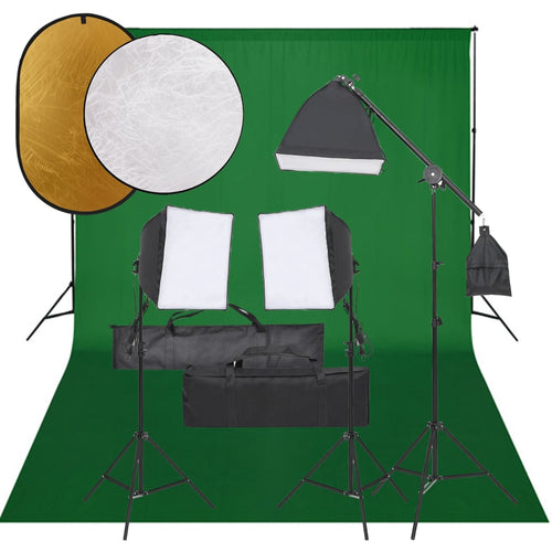 Set Luci Softbox con Fondale Verde e Riflettore per Studio Fotografico