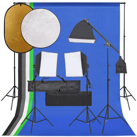 Kit Studio Fotografico con Luci Softbox Ombrelli Fondali Colorati e Riflettore