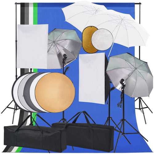 Kit Completo Studio Fotografico con Luci Softbox Ombrelli Fondali e Riflettori