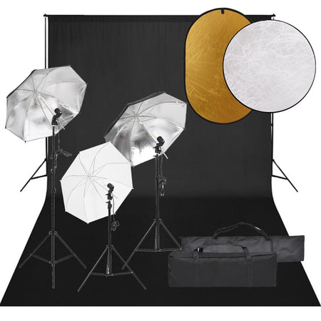 Kit Luci Softbox con Fondale Nero e Riflettore per Studio Fotografico
