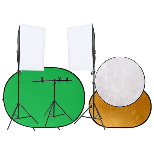 Kit Studio Fotografico con Luci Softbox Fondale Verde e Riflettore Pieghevole