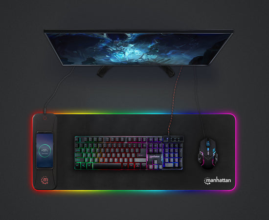Tappetino Mouse Gaming XXL con LED RGB e Caricatore Wireless 10W