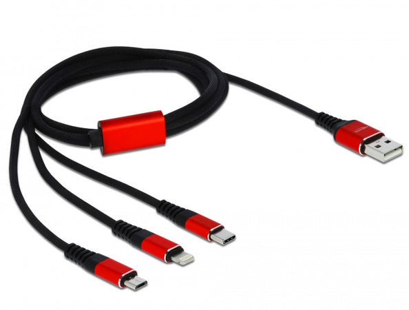 Cavo di Ricarica USB 3 in 1 Lightning Micro USB USB-C&trade 1m Rosso