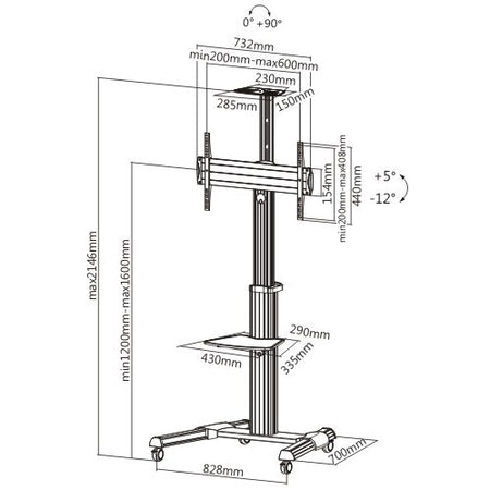 Supporto a Pavimento con una Mensola Trolley TV LCD/LED/Plasma 37-70''