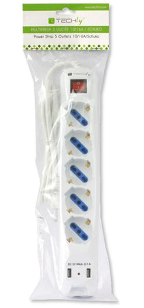 Multipresa 5 Posti Italiana Bipasso con 2 Prese USB