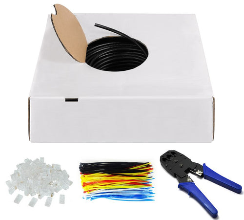 Kit Matassa U/UTP Cavo Cat.6 CCA Rigido 305m Fascette e Plug RJ45