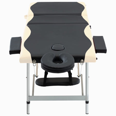 Lettino Massaggio Pieghevole a 3 Sezioni in Legno Colore Nero Beige