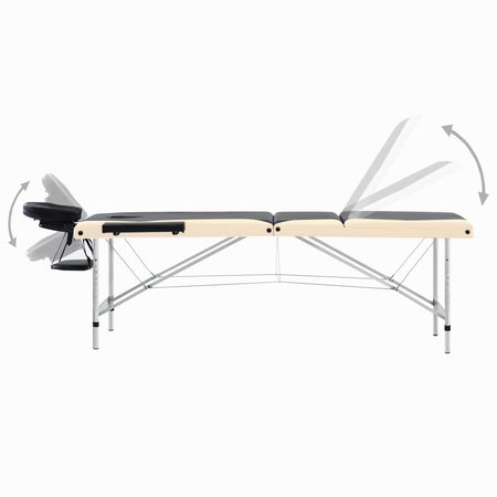 Lettino Massaggio Pieghevole a 3 Sezioni in Legno Colore Nero Beige