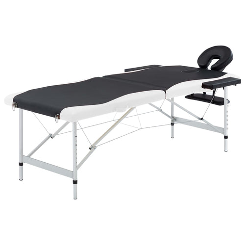 Lettino Massaggio Pieghevole Professionale 2 Zone Alluminio Nero/Bianco