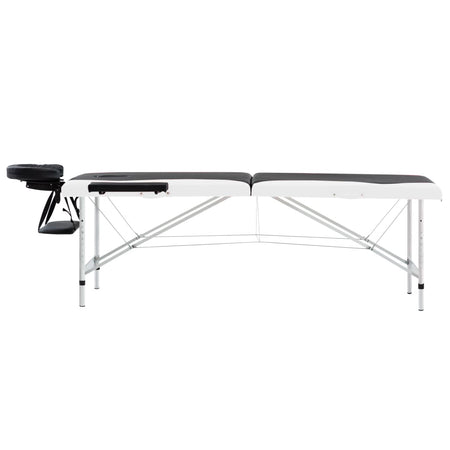 Lettino Massaggio Pieghevole Professionale 2 Zone Alluminio Nero/Bianco
