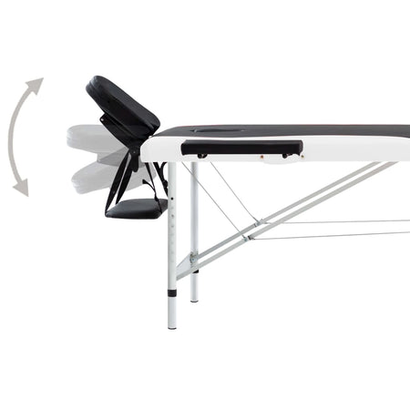 Lettino Massaggio Pieghevole Professionale 2 Zone Alluminio Nero/Bianco