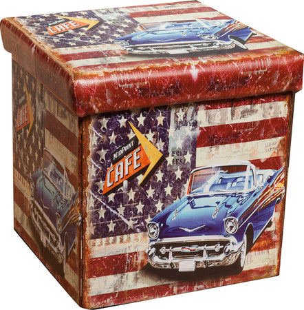 Biscottini Pouf contenitore richiudibile in ecopelle America Praticissimo 32x32x32