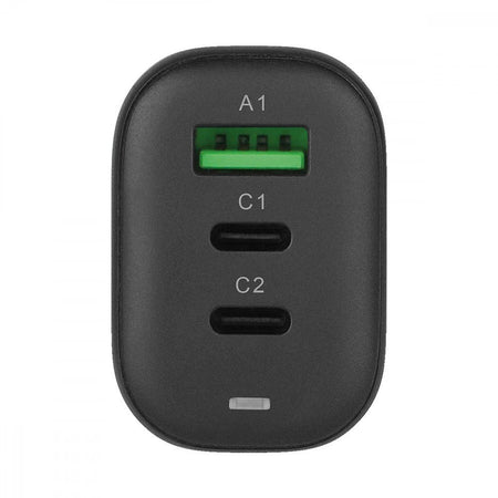 Caricabatterie GaN USB-A e 2 porte USB-C&trade Power Delivery 65W Ricarica Rapida Nero