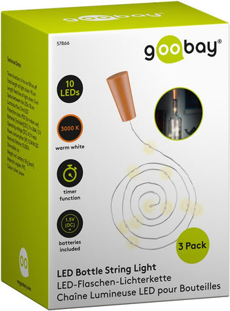 Confezione da 3pz Catena Luminosa per Bottiglie da 10 LED con Timer