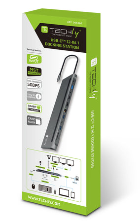 Docking Station 12 in 1 USB-C&trade Hub VGA HDMI DP RJ45 con Lettore Micro SD/SD