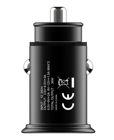 Mini Caricatore da Auto 2 Porte USB-A Ricarica veloce 36W Metallo Nero