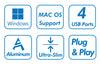Hub USB 3.0 Ultra Slim a 4 Porte Ingresso USB-A