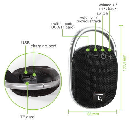 Mini Altoparlante Wireless BT V5.3 Speaker Luce LED Vivavoce TF USB Nero