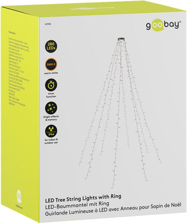 Catena Luminosa 280 Luci LED IP44 Bianco Caldo per Albero con Anello