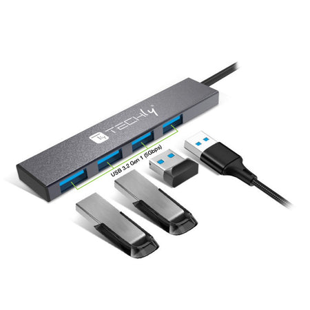 Hub USB-A 3.2 a 4 porte USB-A 5Gbps Slim in Metallo