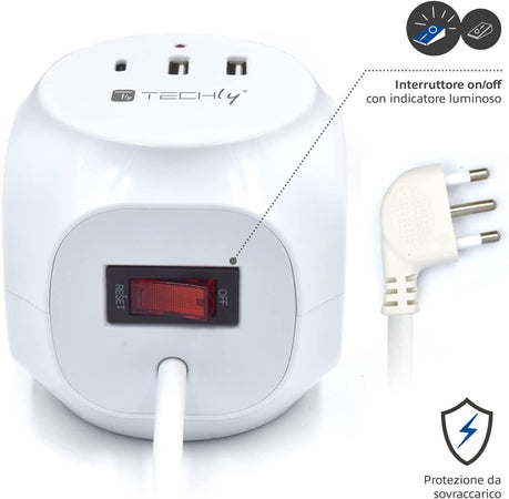 Multipresa a Cubo 3 Posti con 2 Porte USB-A e 1 USB-C&trade QC3.0