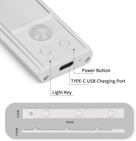 Luce LED Slim Ricaricabile USB con Sensore di Movimento 40 cm