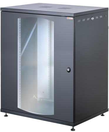 Armadio Rack 19'' a Muro 16U P 600mm L 800mm Porta Vetro Nero
