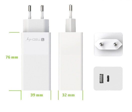 Caricatore Alimentatore USB-C&trade e USB-A da Muro 100W per Smartphone o Tablet