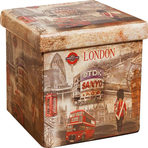 Biscottini Pouf contenitore richiudibile in ecopelle London Praticissimo 32x32x32