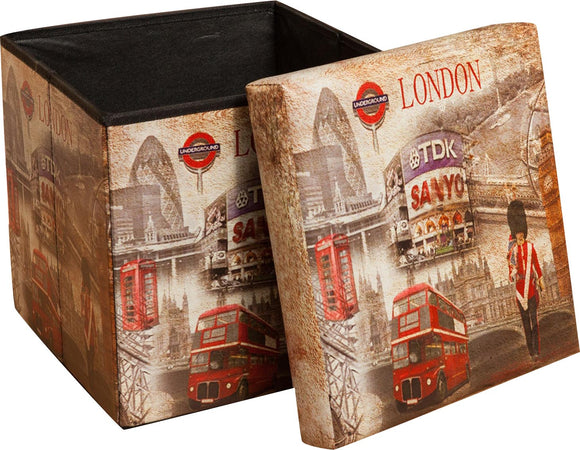 Biscottini Pouf contenitore richiudibile in ecopelle London Praticissimo 32x32x32