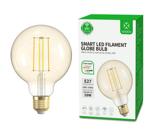 Lampadina Intelligente Globo E27 Ambra Calda 4,9W LED a Filamento Alexa Google Assistant Classe F, R5139