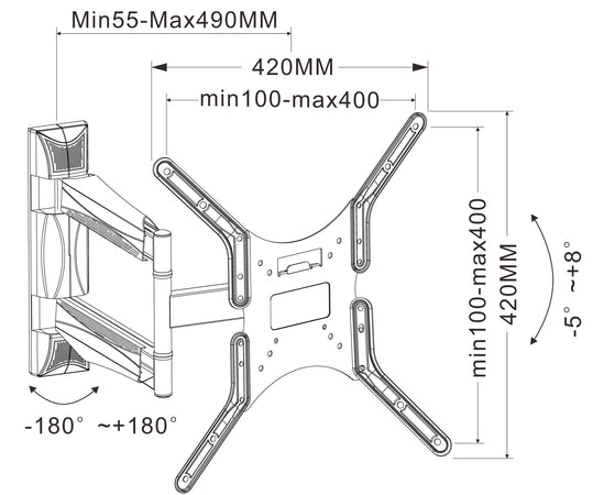 Supporto a Muro Slim per TV LED LCD 25-52'' Full Motion Nero