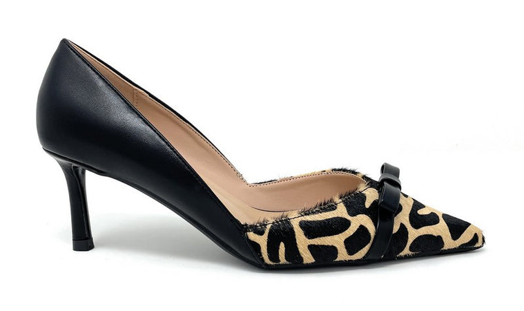 Francesco Milano décolleté in pelle e cavallino stampa mucca H08-01M