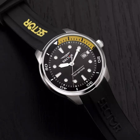 Orologio SECTOR uomo Oversize datario gomma nero / giallo