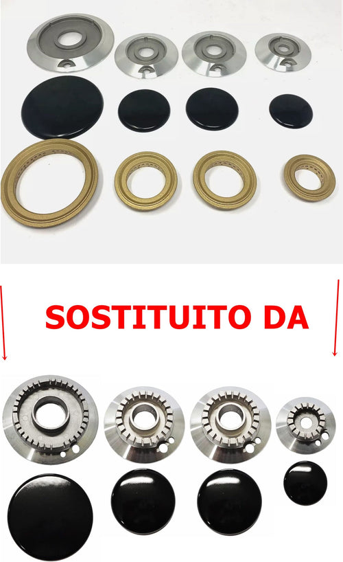 SMEG - SERIE 4 BRUCIATORI + 4 PIATTINI -SOSTITUISCE SERIE ANELLI + PIATTINI