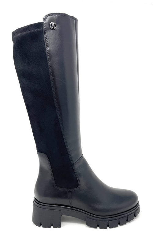Janet & Janet stivale donna in pelle e tessuto nero J-533