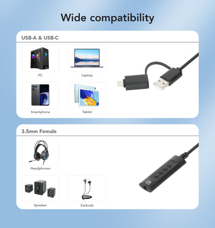 Cavo Adattatore 2-in-1 da USB-C&trade e USB-A a Audio Stereo Aux da 3,5 mm