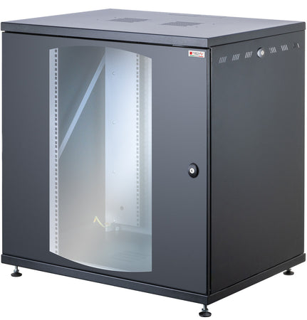 Armadio Rack 19'' a Muro 13U P 600mm L 800mm Porta Vetro Nero
