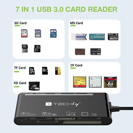 Lettore di Memorie SD 7 in 1 USB 3.0 tipo A e USB-C&trade