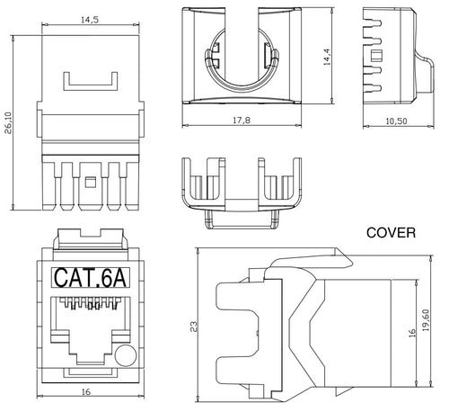 Kit 24 Frutti Cat.6A UTP 180° Keystone con Pinza Crimpatrice