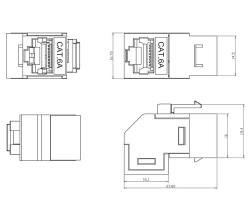 Accoppiatore RJ45 F/F 90° Cat.6A Schermato