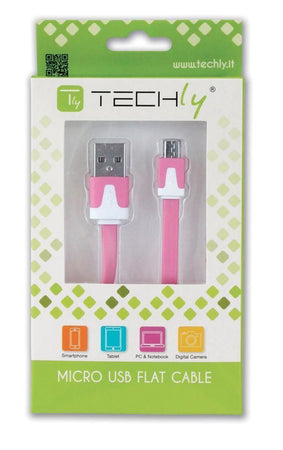 Cavo Flat USB AM a Micro USB M Rosa 1m