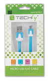 Cavo Flat USB AM a Micro USB M Azzurro 1m